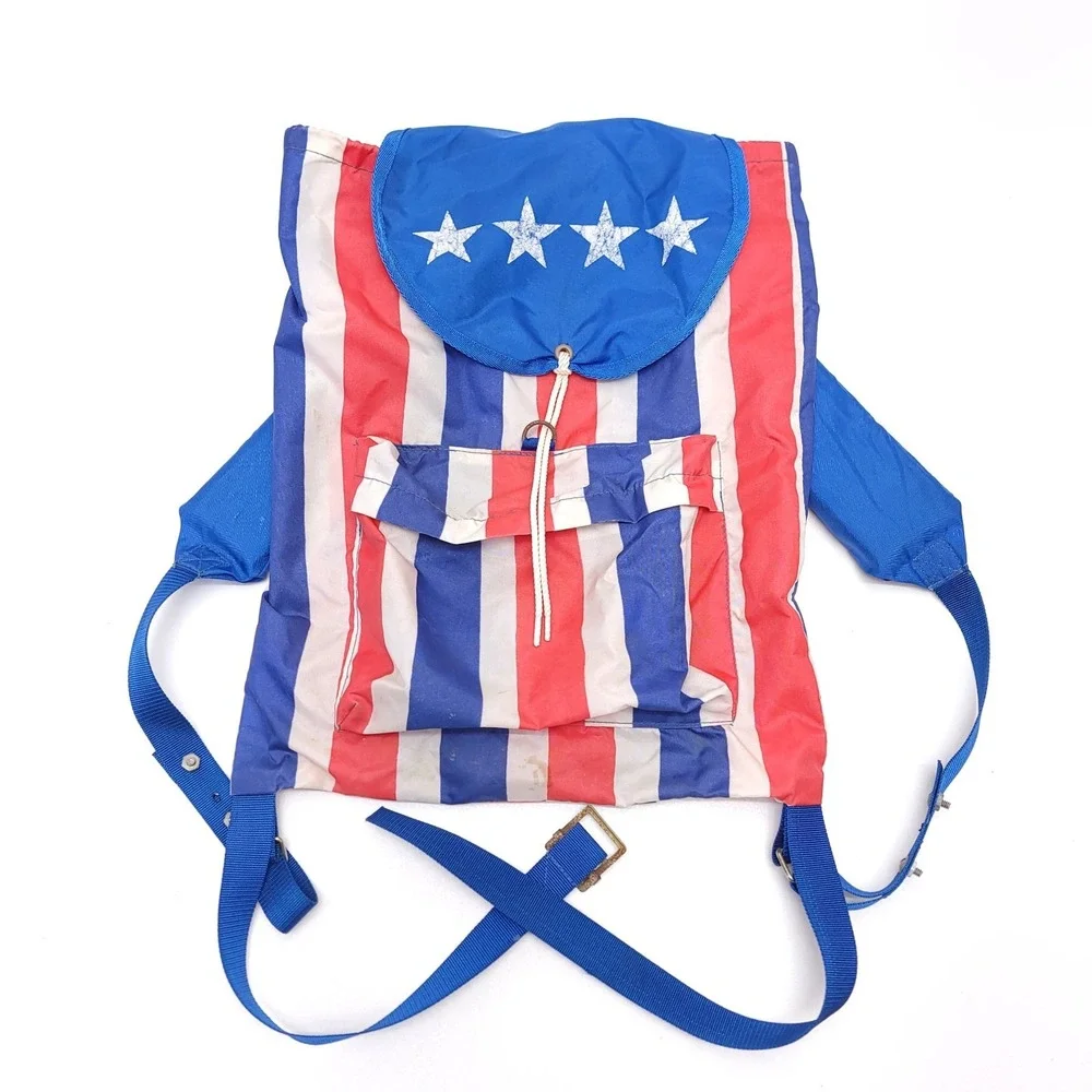 Vintage USA Flag Backpack 1970's Retro Nylon Bag‎ America Stars And Stripes